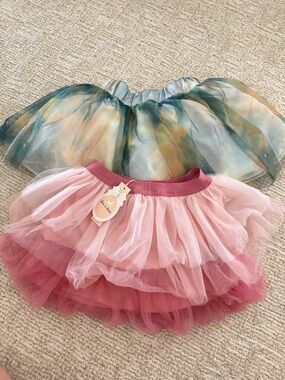 Girls Tutu Skirt Bundle (2 pcs) – Pink Ombre + Green/Yellow